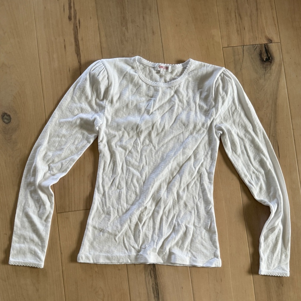 New without tags, Goldie size small long sleeve white top with puffed shoulder